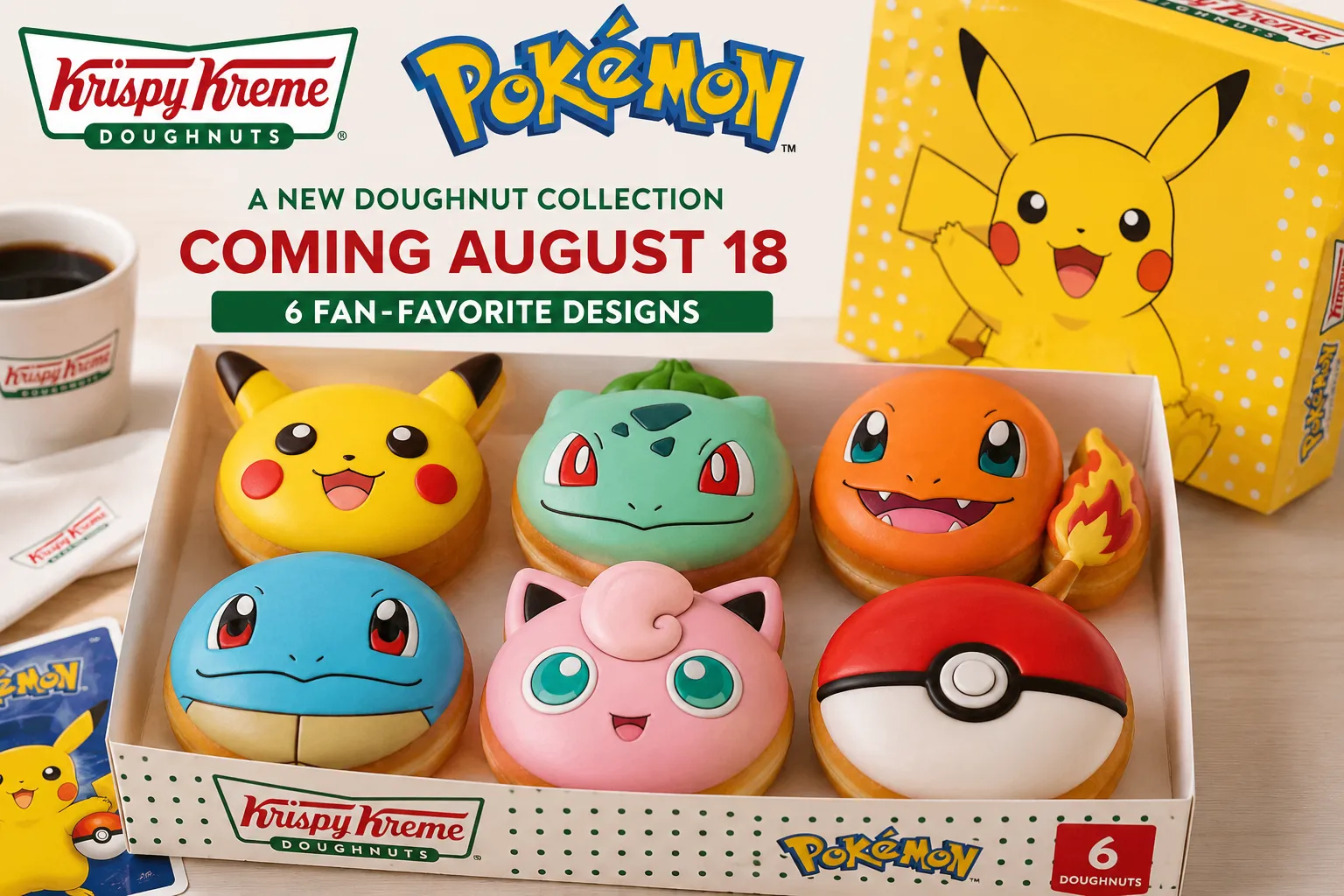 Обложка материала «Krispy Kreme превратила Pokémon в пончики. В коллекции шесть персонажей»